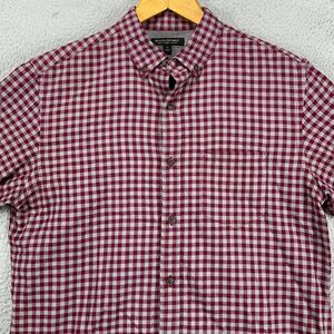 Banana Republic Luxe Flannel Shirt Adult Medium Maroon Grey Plaid Slim Fit‎ Mens